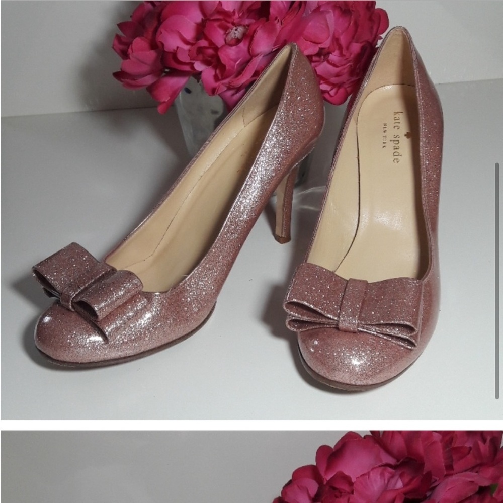 Kate Spade Krysta Sparkling glitter bow heels 7.5